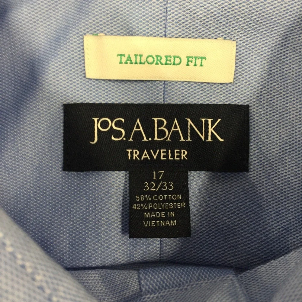 Jos. A. Bank Mens XL Traveler's Collection Tailored Fit Blue Cotton Shirt